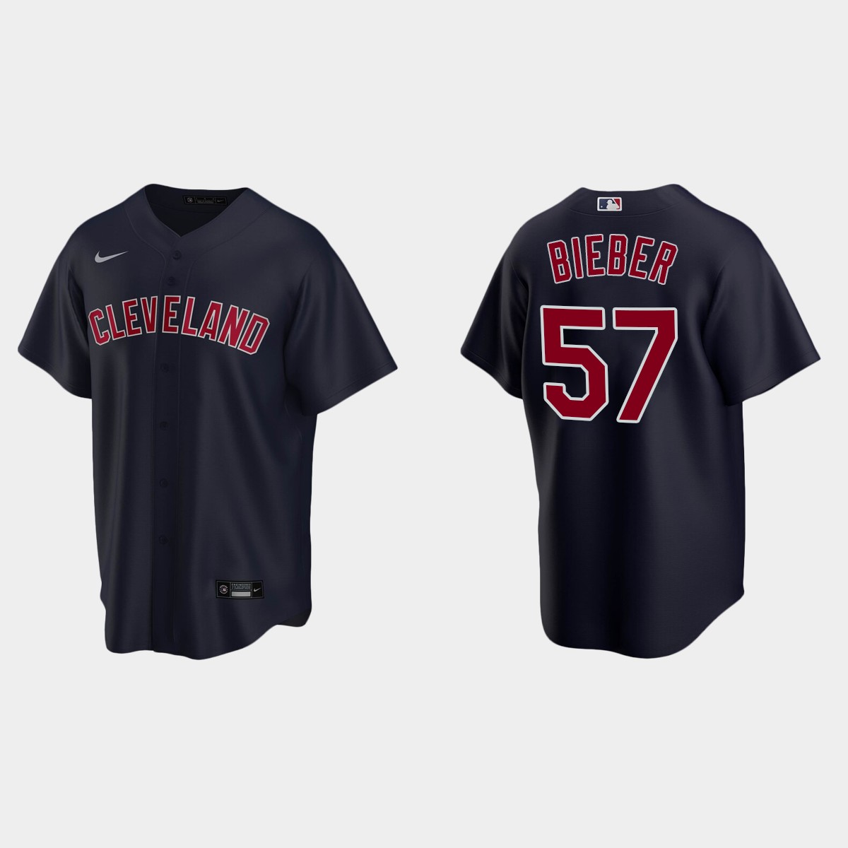 Youth Cleveland Indians #57 Shane Bieber Navy Alternate Jersey
