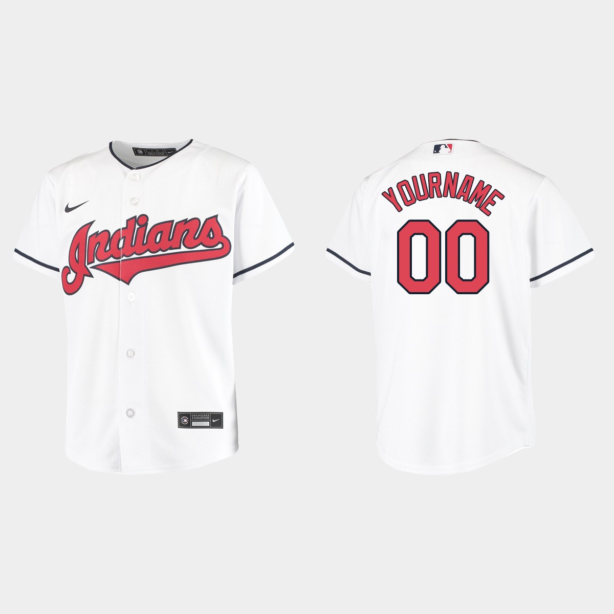 Youth Cleveland Indians Custom White Home Jersey