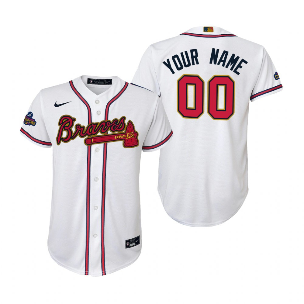Youth Custom 00 Atlanta Braves White Gold Program Jersey