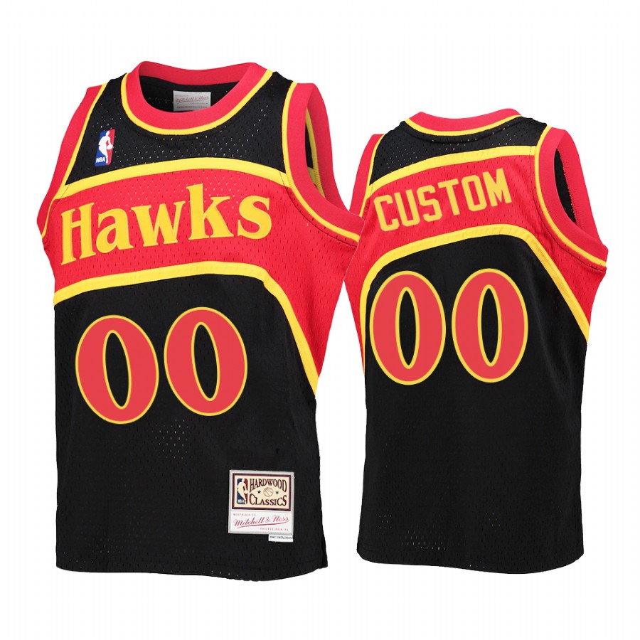 Youth Custom Atlanta Hawks Black Reload Jersey Throwback