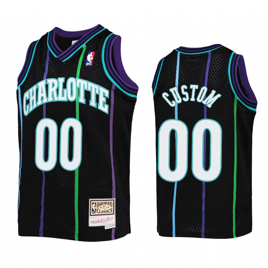 Youth Custom Charlotte Hornets Black Reload Jersey Throwback