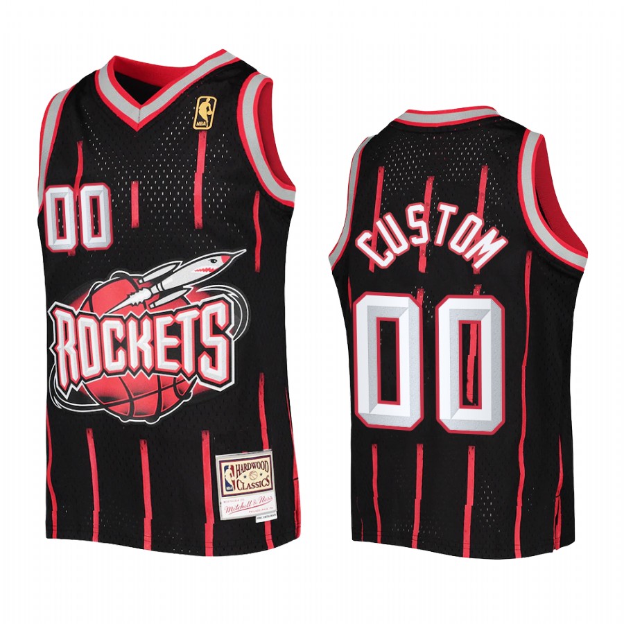 Youth Custom Houston Rockets Black Reload Jersey Hardwood Classics