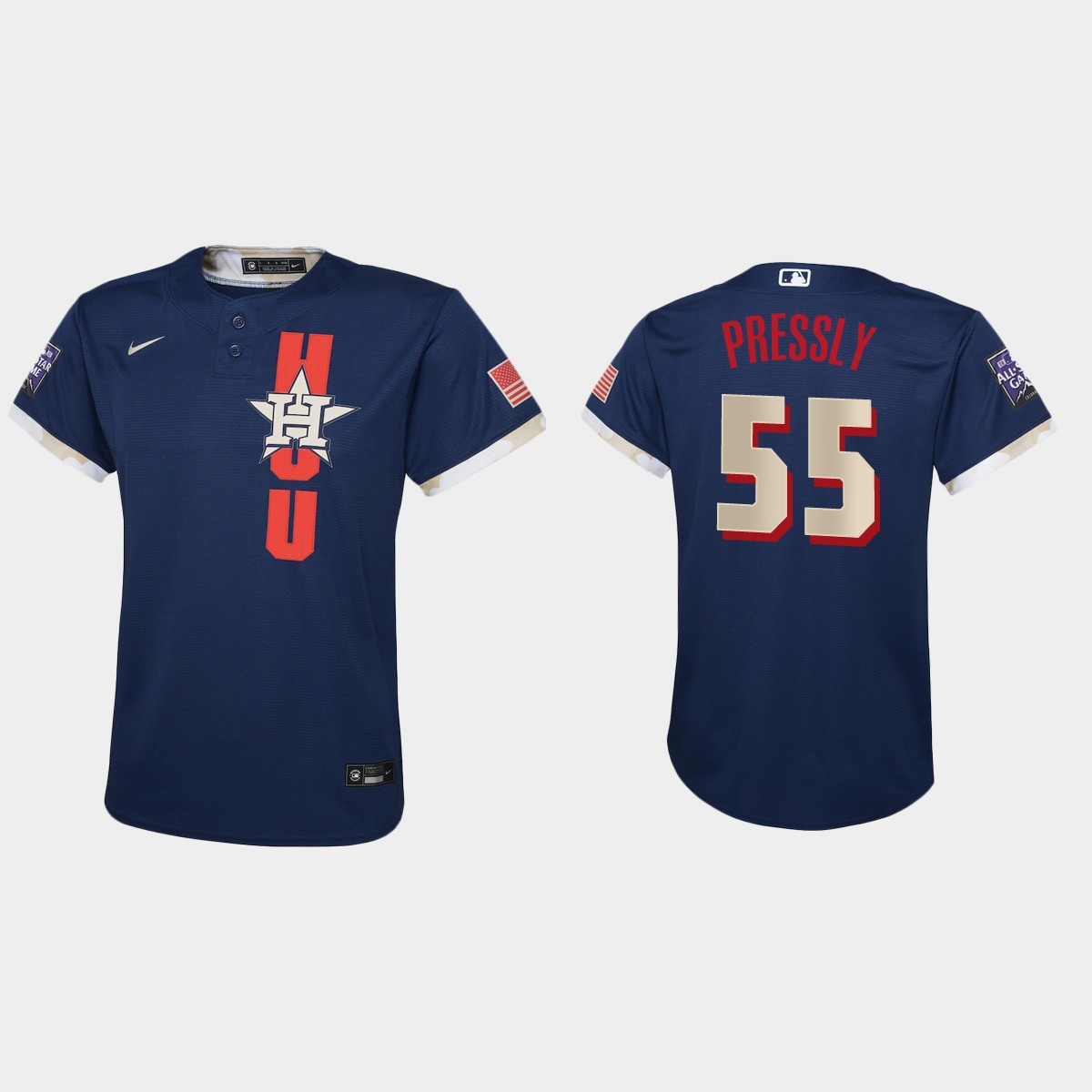 Youth Houston Astros Ryan Pressly Navy All-Star Game Jersey