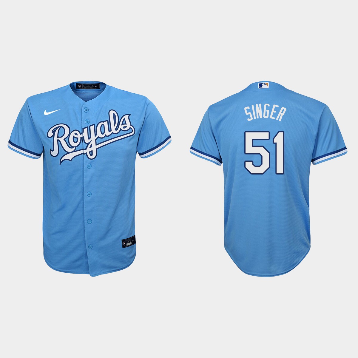 Youth Kansas City Royals #51 Brady Singer Light Blue Alternate Jersey