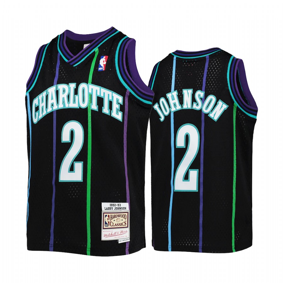Youth Larry Johnson Charlotte Hornets Black Reload Jersey Throwback