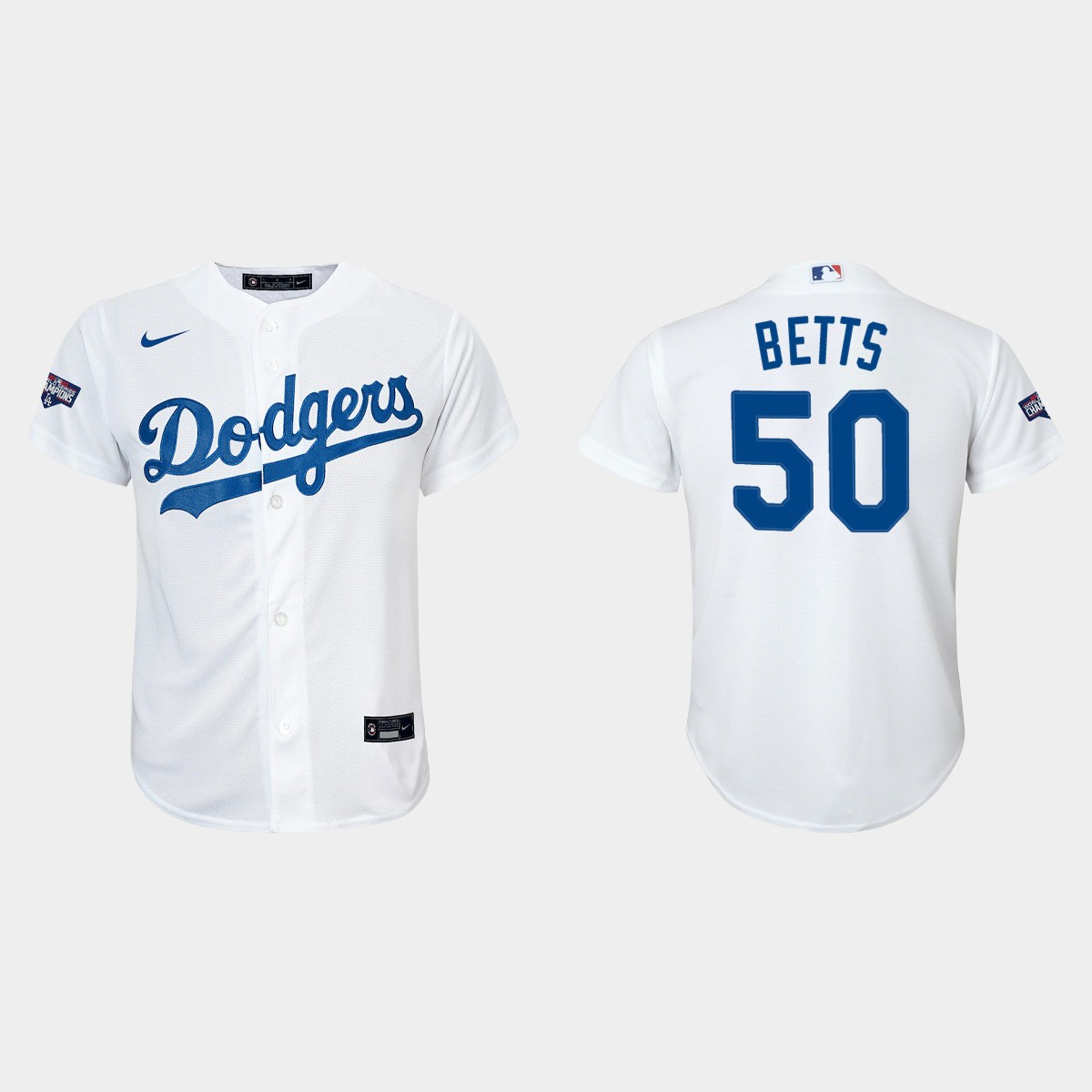 Youth Los Angeles Dodgers #50 Mookie Betts White World Series Champions Home Player Jersey