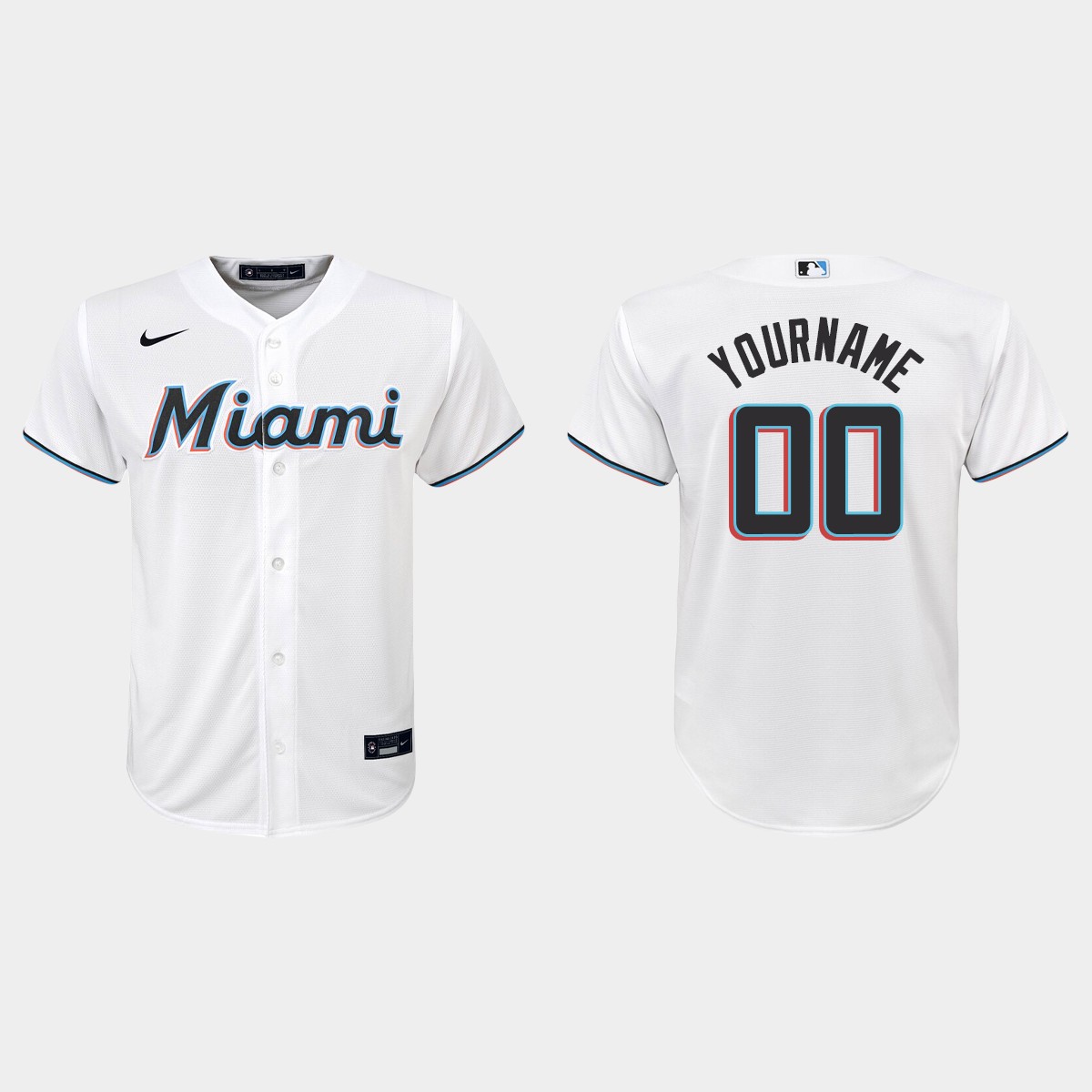 Youth Miami Marlins Custom White Home Jersey