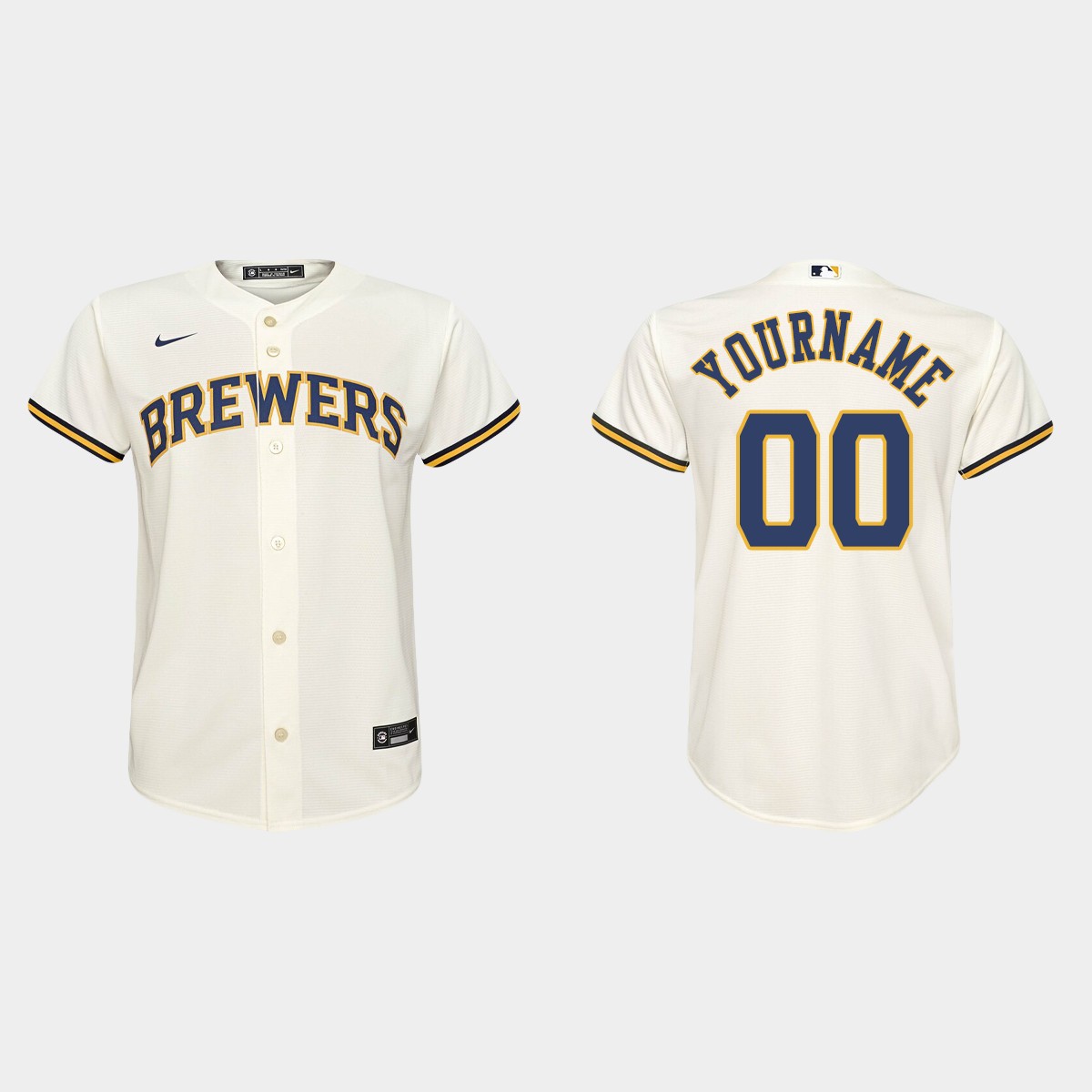 Youth Milwaukee Brewers Custom Cream Home Jersey