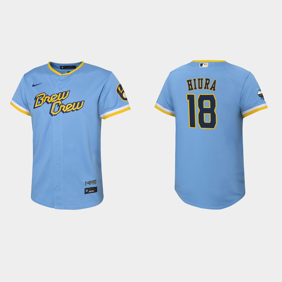 Youth Milwaukee Brewers Keston Hiura Powder Blue City Connect Jersey
