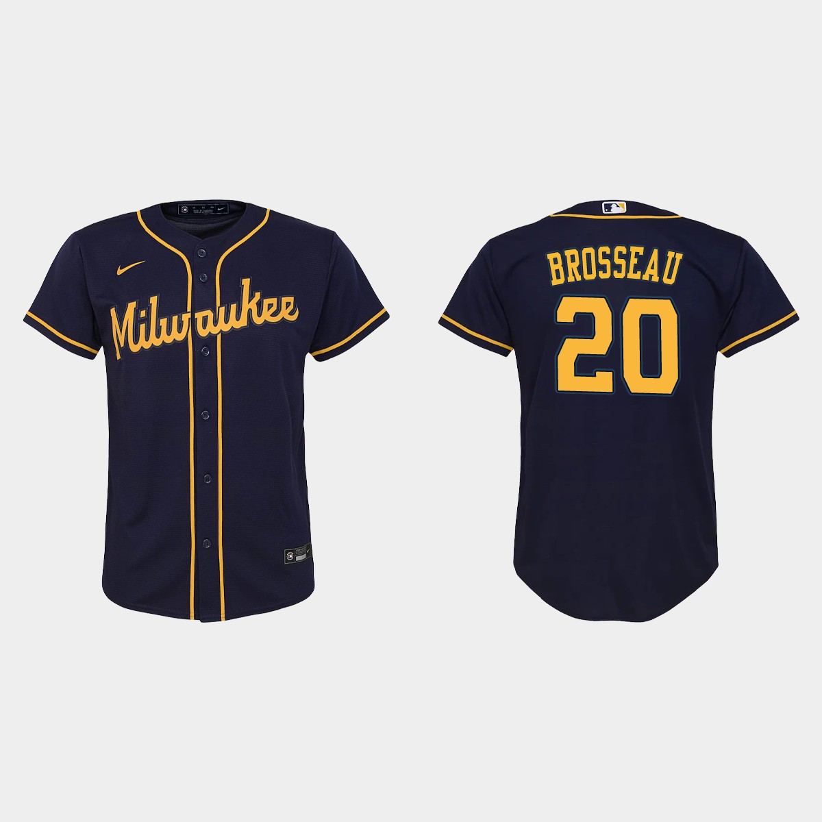 Youth Milwaukee Brewers Mike Brosseau Navy Jersey