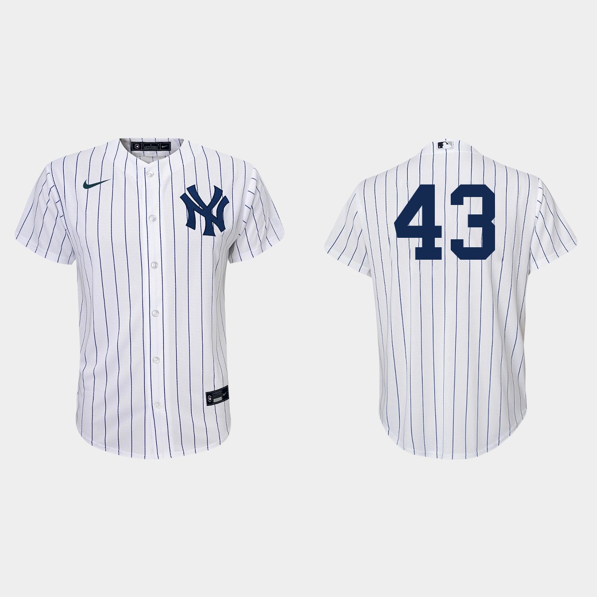 Youth New York Yankees #43 Jonathan Loaisiga White Navy Home Jersey