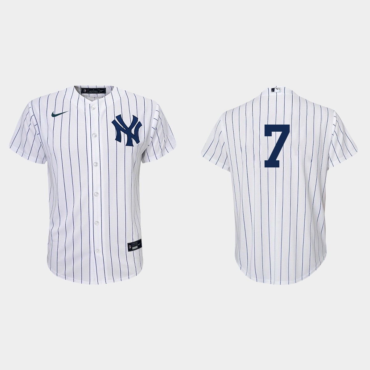 Youth New York Yankees #7 Mickey Mantle White Navy Home Jersey