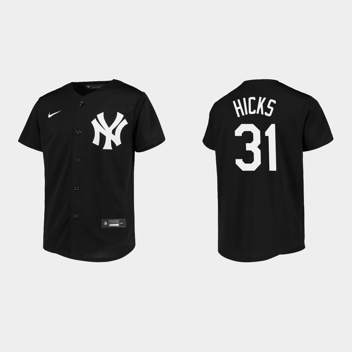 Youth New York Yankees Aaron Hicks Black Team Jersey